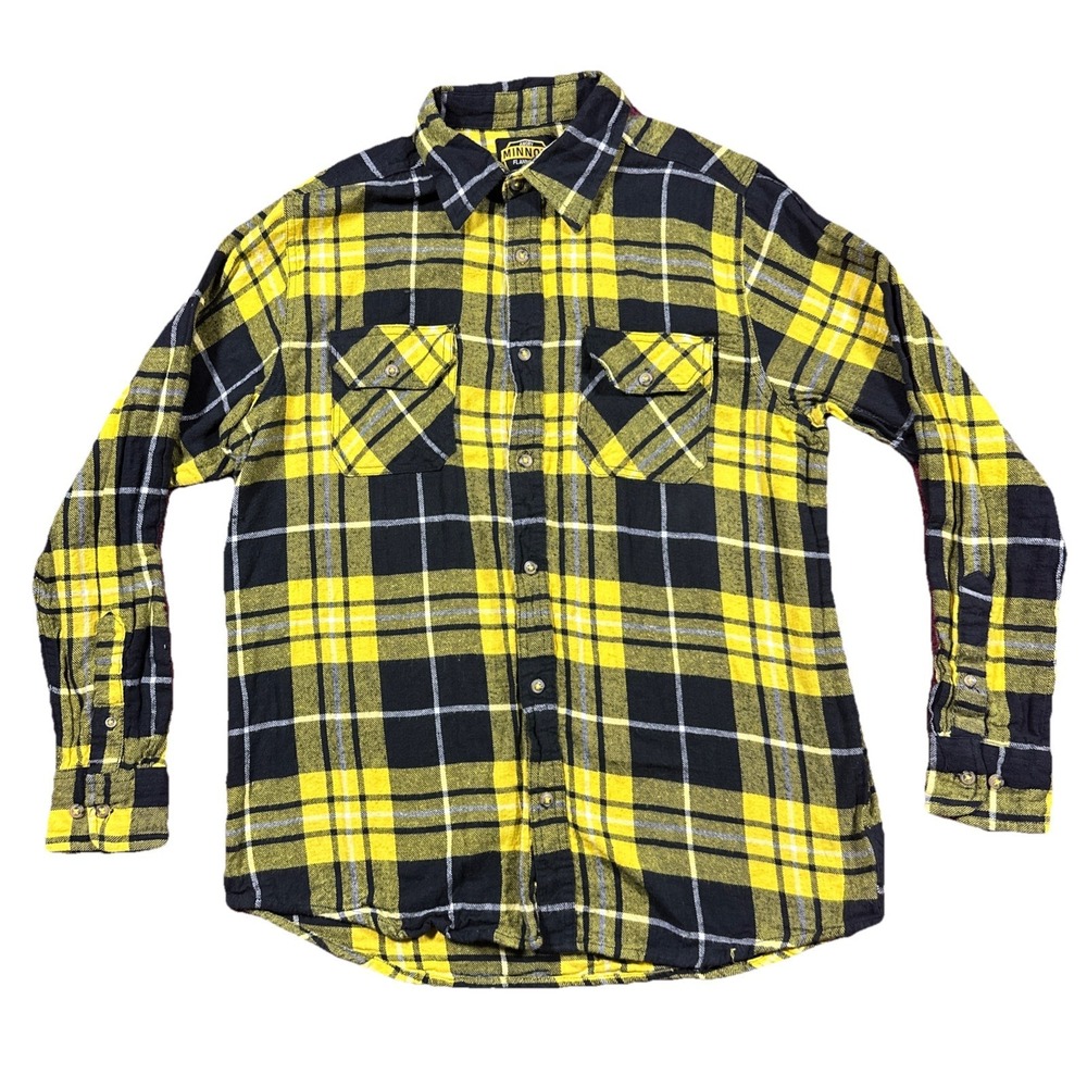 Angry Minnow Vintage Soft Brushed Flannel Shirt Mens Large Yellow/Black Plaid